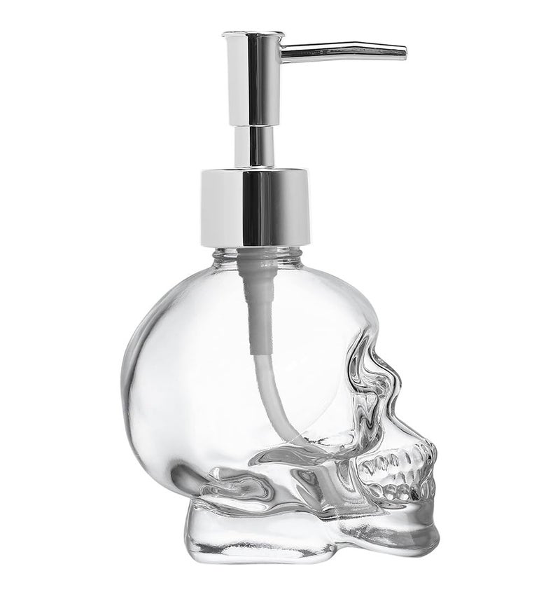 123Arts Glass Skull Soap Dispenser Lotion Bottle Soap Bottle with Pump Sliver - Image 1